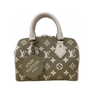 Louis Vuitton Speedy Bandouliere Satchel Top Handle Bag 20 Khaki Green Leather